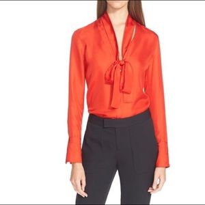 Rag & bone red Florence silk bow blouse sz 00